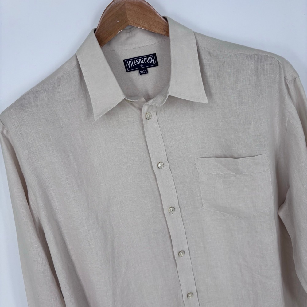Vilebrequin Caroubis 100% Linen Long Sleeve Button Up Shirt Mens XXXL Beige